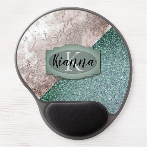 Pink Marble Minty Green Monogram     Gel Mouse Pad