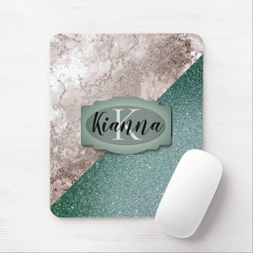 Pink Marble Minty Green Monogram    Mouse Pad