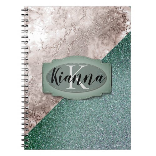 Pink Marble Minty Green Monogram  Notebook
