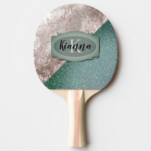 Pink Marble Minty Green Monogram  Ping Pong Paddle