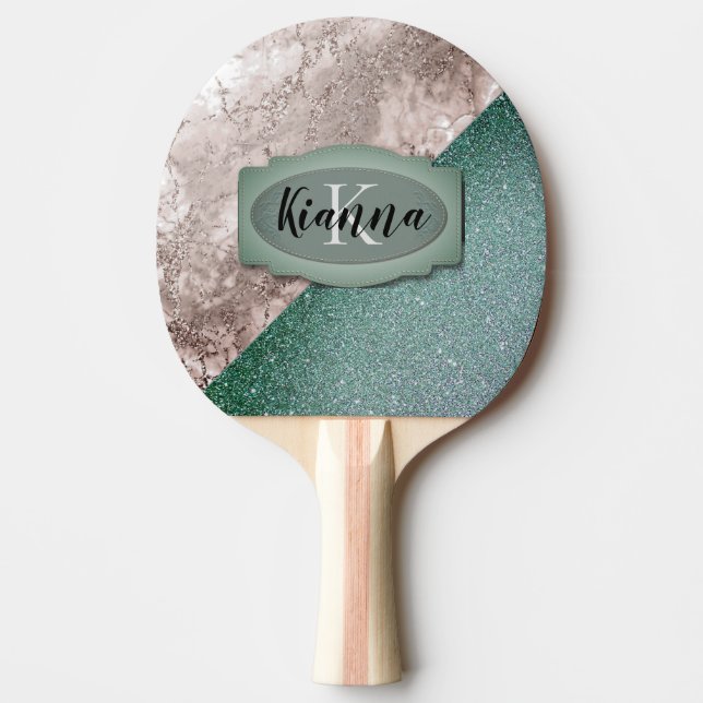 Pink Marble Minty Green Monogram  Ping Pong Paddle (Front)