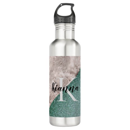 Pink Marble Minty Green Monogram     Stainless Ste Stainless Steel Water Bottle