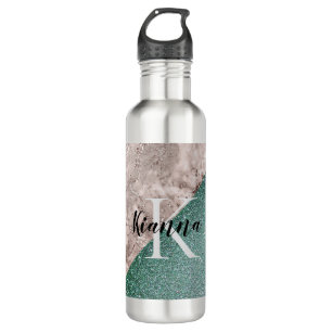 Pink Marble Minty Green Monogram     Stainless Ste Steel Water Bottle