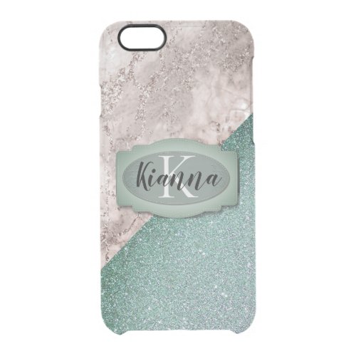 Pink Marble Minty Green Monogram       Clear iPhone 66S Case