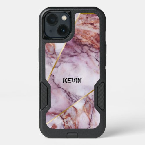 Pink Marble Modern Geometric Design iPhone 13 Case