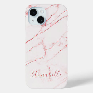 Pink marble Modern Stylish  Monogram  iPhone 15 Case