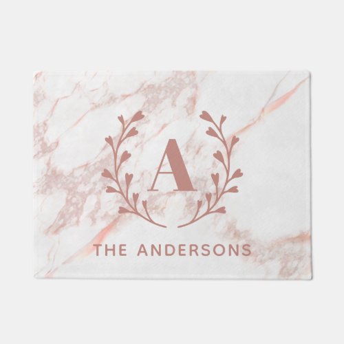 Pink Marble Monogram Any Initial  Family Name Doormat