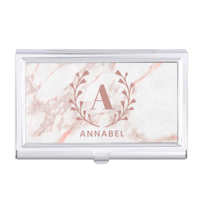 Pink Marble Monogram Any Initial & Name Custom Business Card Case (Front)