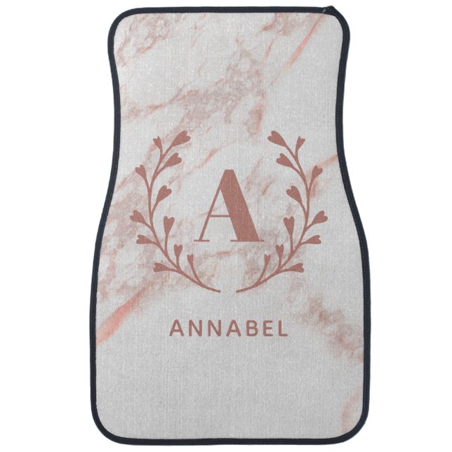 Pink Marble Monogram Any Initial & Name Custom Car Floor Mat (Front)