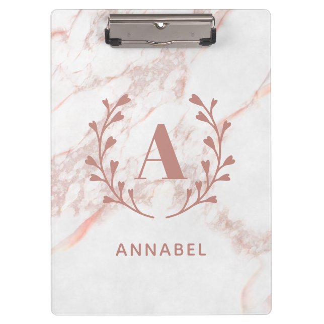 Pink Marble Monogram Any Initial & Name Custom Clipboard (Front)