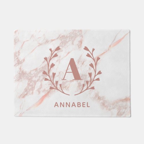 Pink Marble Monogram Any Initial  Name Custom Doormat