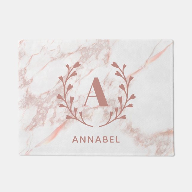 Pink Marble Monogram Any Initial & Name Custom Doormat (Front)