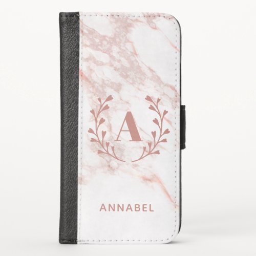 Pink Marble Monogram Any Initial  Name Custom  iPhone X Wallet Case