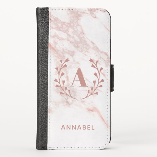 Pink Marble Monogram Any Initial & Name Custom  iPhone X Wallet Case