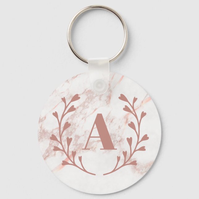 Pink Marble Monogram Any Initial & Name Custom Keychain (Front)