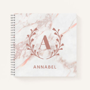 Pink Marble Monogram Any Initial & Name Custom Notebook