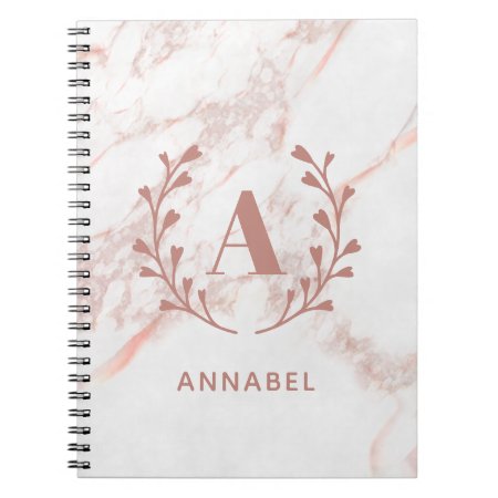 Pink Marble Monogram Any Initial & Name Custom Notebook