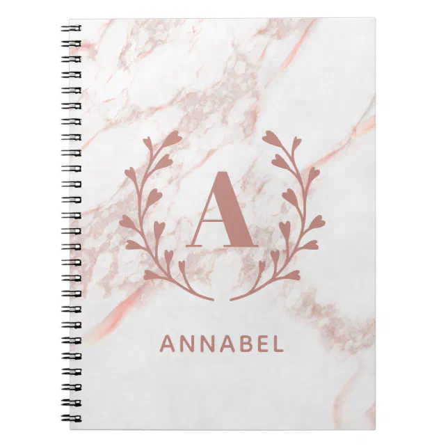 Pink Marble Monogram Any Initial & Name Custom Notebook (Front)