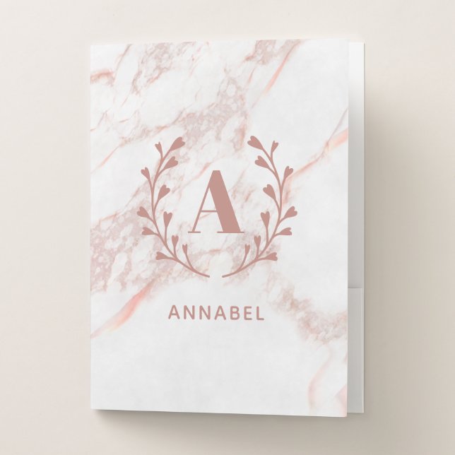Pink Marble Monogram Any Initial & Name Custom  Pocket Folder (Front)
