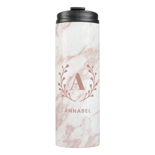 Pink Marble Monogram Any Initial & Name Custom  Thermal Tumbler (Front)