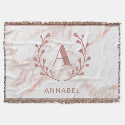 Pink Marble Monogram Any Initial  Name Custom Throw Blanket