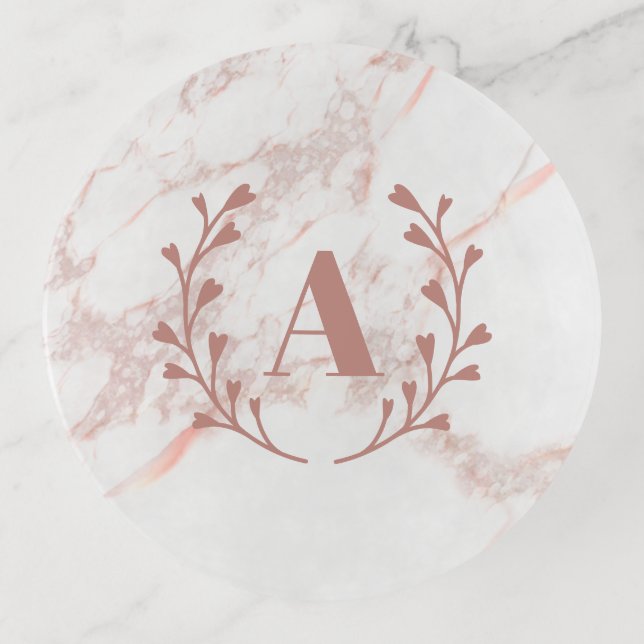 Pink Marble Monogram Any Initial & Name Custom  Trinket Tray (Front)