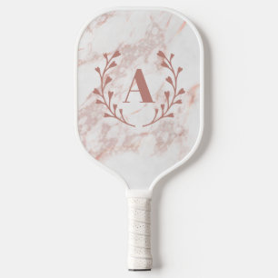 Pink Marble Monogram Initial Custom Girls Pickleball Paddle