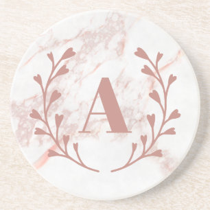 Pink Marble Monogram Initial & Name Custom Girls Coaster