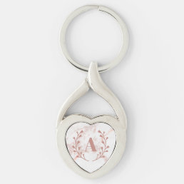 Pink Marble Monogram Initial &amp; Name Custom Girls Keychain