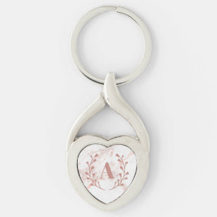 Pink Marble Monogram Initial & Name Custom Girls Keychain
