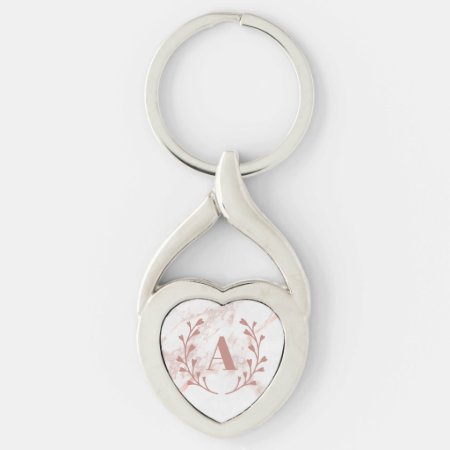 Pink Marble Monogram Initial & Name Custom Girls Keychain