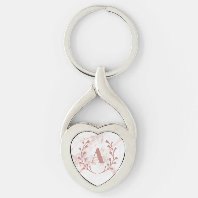 Pink Marble Monogram Initial & Name Custom Girls Keychain (Front)
