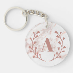 Pink Marble Monogram Initial &amp; Name Custom Girls  Keychain
