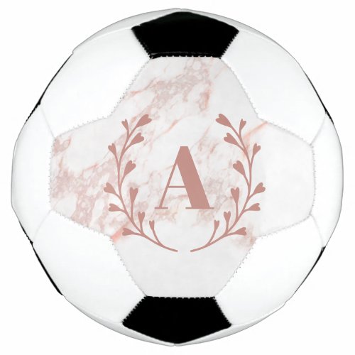 Pink Marble Monogram Initial  Name Custom Girls Soccer Ball