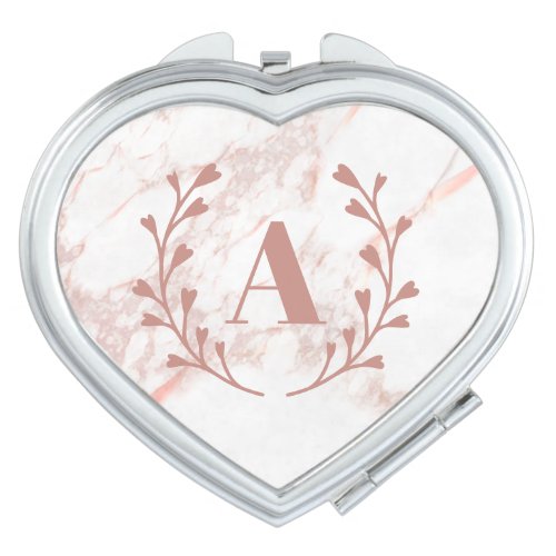 Pink Marble Monogram Initial  Name Custom Heart Compact Mirror