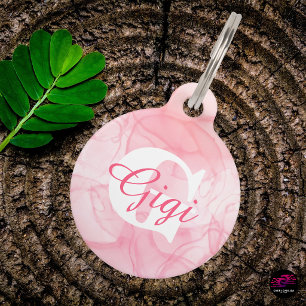 Pink Marble Monogram Name Pet ID Tag
