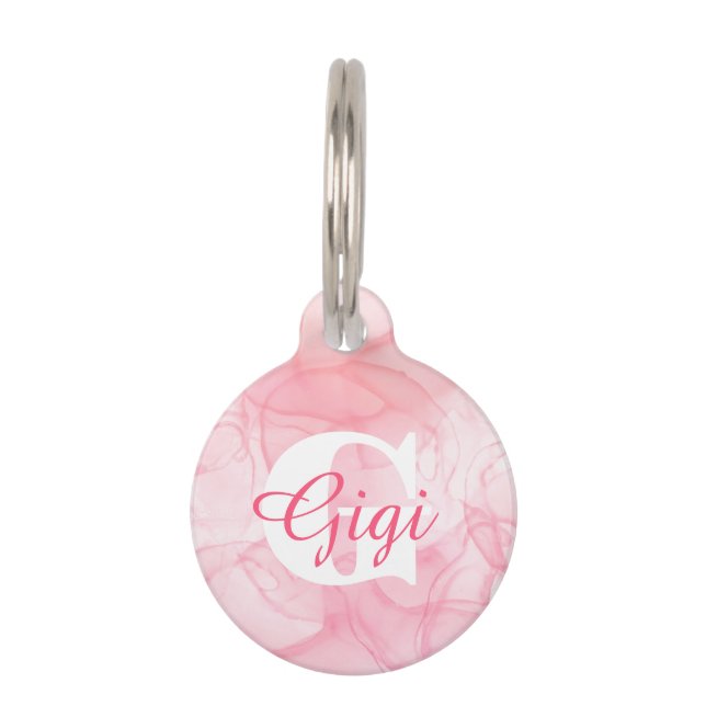 Pink Marble Monogram Name Pet ID Tag (Front)