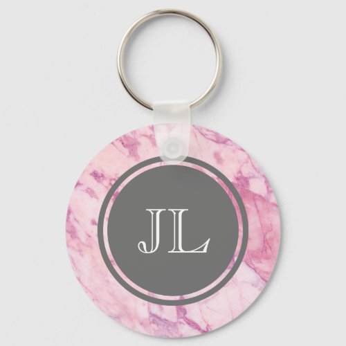 Pink Marble Monogram With Gray Circle Motif Keychain