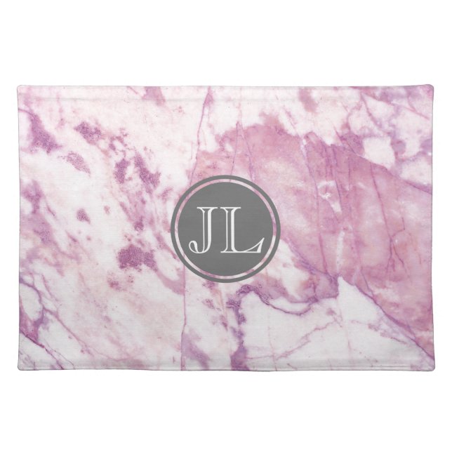 Pink Marble Monogram With Gray Circle Motif Placemat (Front)