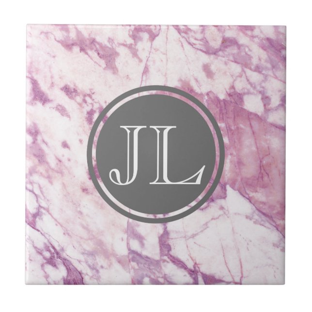Pink Marble Monogram With Gray Circle Motif Tile (Front)