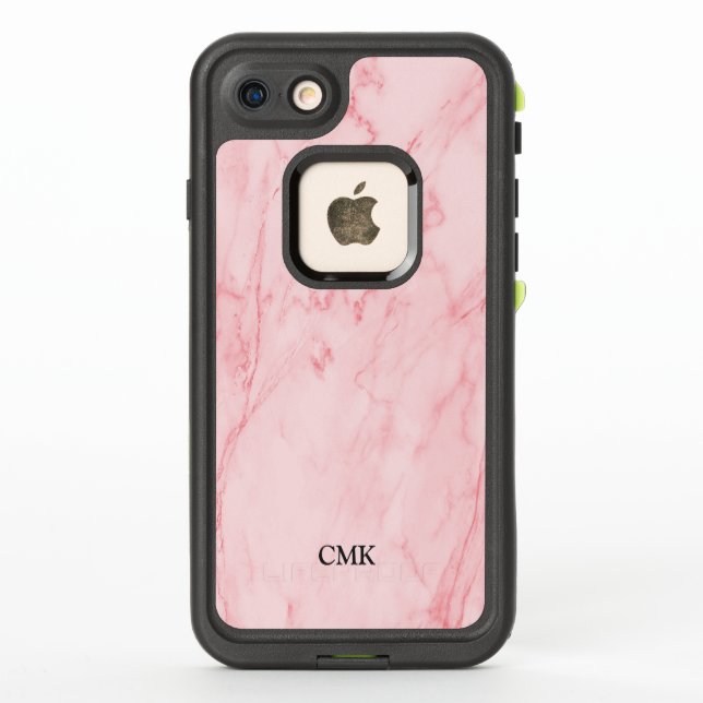 Pink Marble Monogrammed LifeProof iPhone Case (Back)