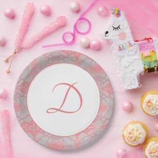 Pink Marble Monogrammed Paper Plate