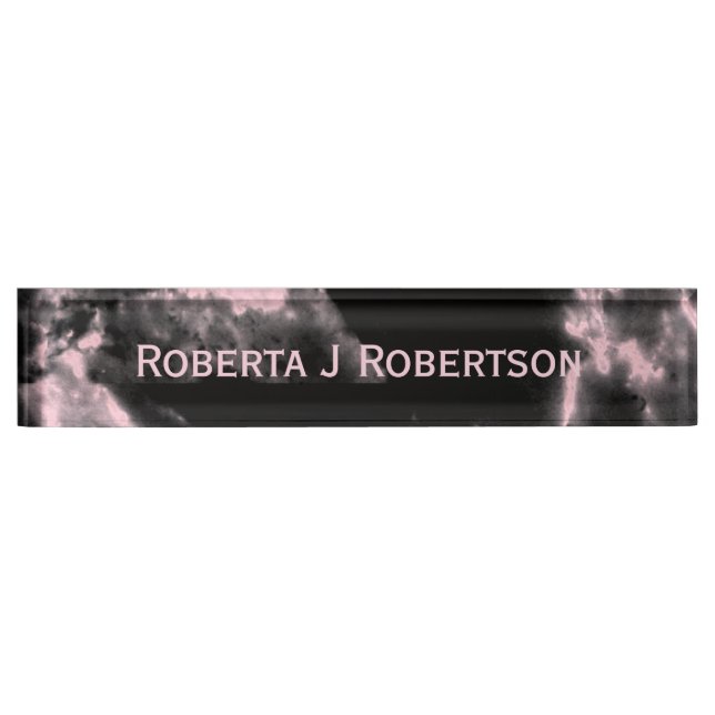 Pink Marble on Black Desk Name Plate (Front)