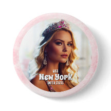Pink Marble Pageant Photo Button Pin