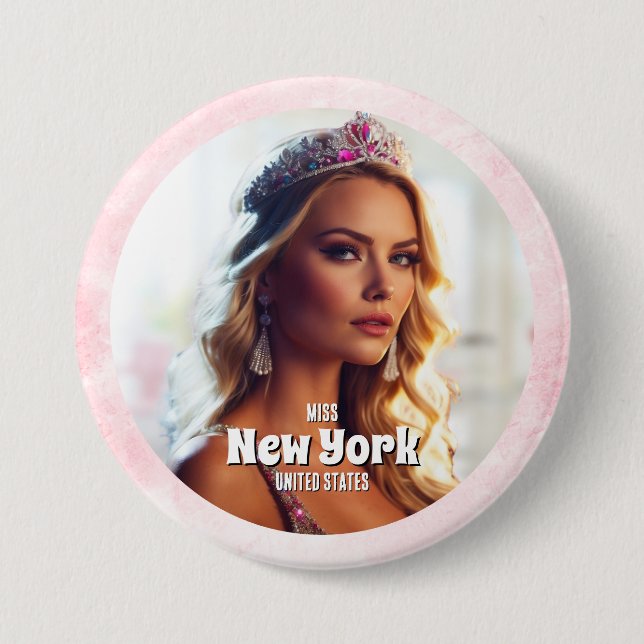 Pink Marble Pageant Photo Button Pin (Front)