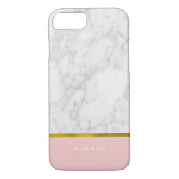 Pink Marble Pattern and Faux Gold Foil iPhone 7 Case