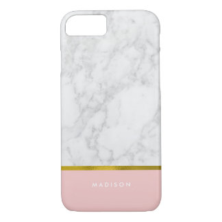 Pink Marble Pattern and Faux Gold Foil iPhone 7 Case