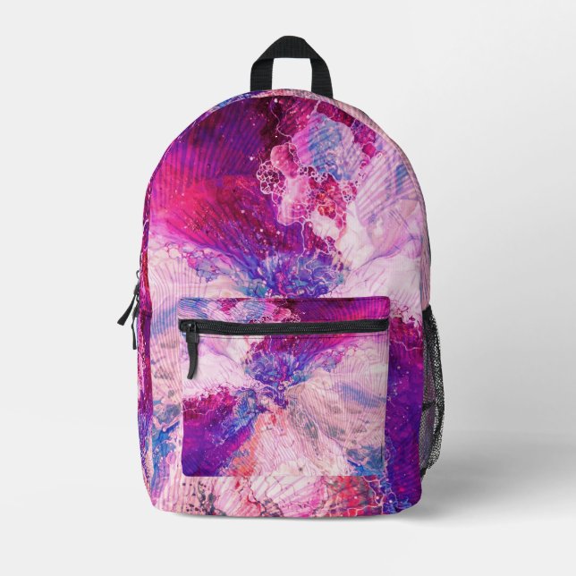 Pink Marble Pattern Printed Backpack (Front)