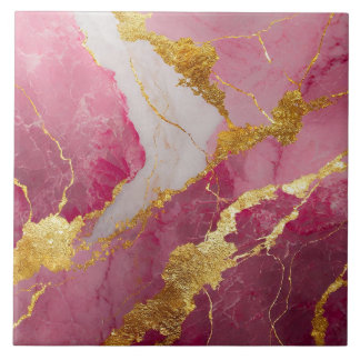 Pink Marble Pattern with Gold Ceramic Tile
