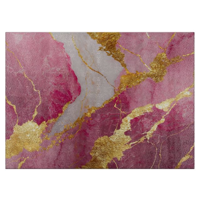 Pink Marble Pattern with Gold Cutting Board (Front)